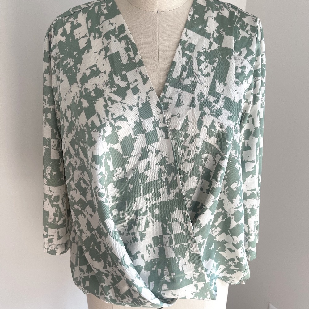 Green and Cream Patterned Blouse